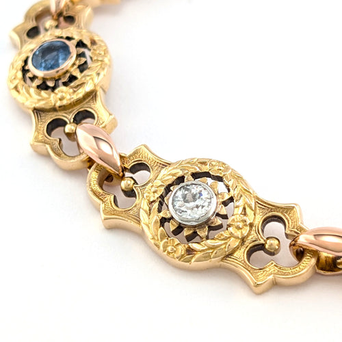 Bracelet Bracelet ancien en or jaune, saphirs et diamants 58 Facettes 38025