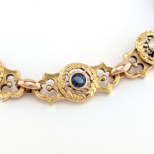Bracelet Bracelet ancien en or jaune, saphirs et diamants 58 Facettes 38025