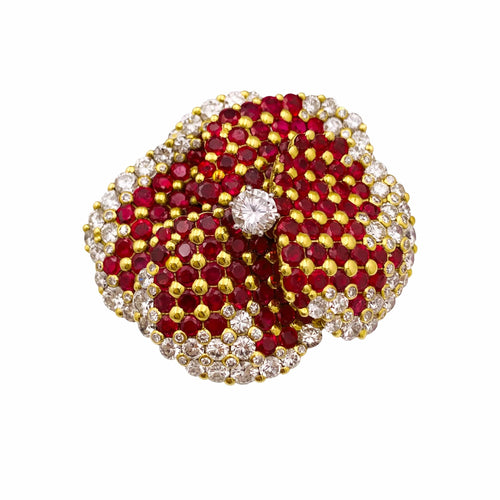 Broche Broche « Pensée » en or jaune 750/000, rubis et diamants 58 Facettes 35980