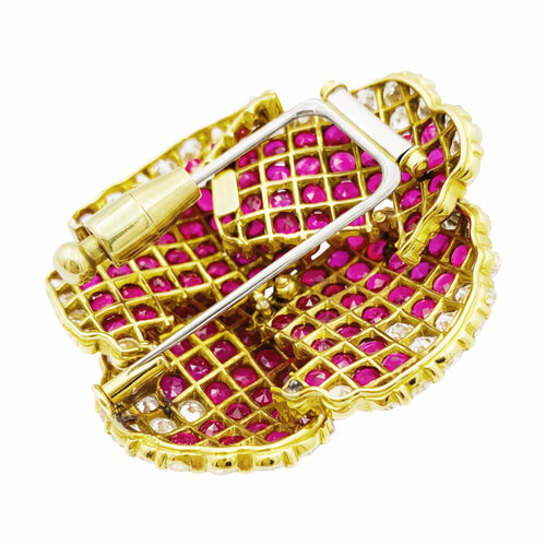 Broche Broche « Pensée » en or jaune 750/000, rubis et diamants 58 Facettes 35980