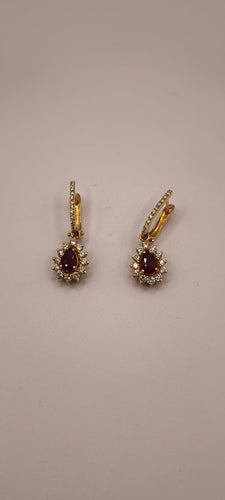 Boucles d'oreilles Boucle d’oreille en or rose 18k, rubis taille poire et diamants 58 Facettes Valuor Modèle-006