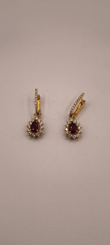 Boucles d'oreilles Boucle d’oreille en or rose 18k, rubis taille poire et diamants 58 Facettes Valuor Modèle-006