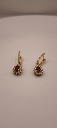 Boucles d'oreilles Boucle d’oreille en or rose 18k, rubis taille poire et diamants 58 Facettes Valuor Modèle-006