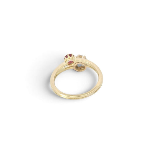 Bague 57 Bague toi et moi en or jaune 18 carats, diamant taille ancienne et rubis 58 Facettes 455