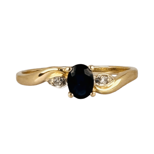 Bague 56 Bague en or jaune 14 carats, saphir bleu ovale et diamants 58 Facettes 2609001