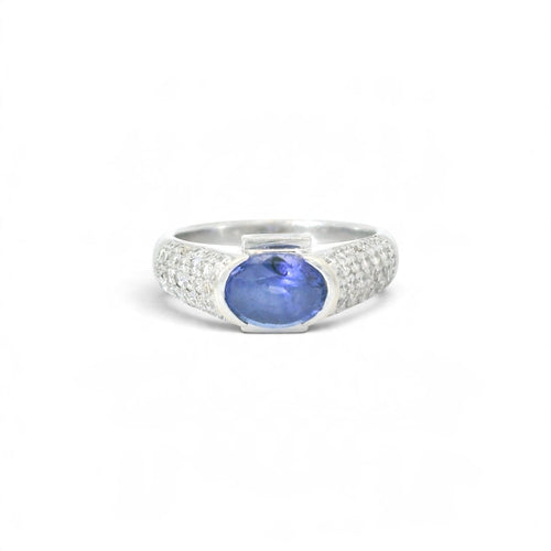 Bague 55 Bague bandeau en or blanc 18 carats, saphir et diamants 58 Facettes 456