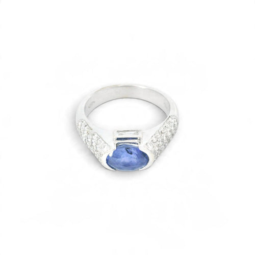 Bague 55 Bague bandeau en or blanc 18 carats, saphir et diamants 58 Facettes 456