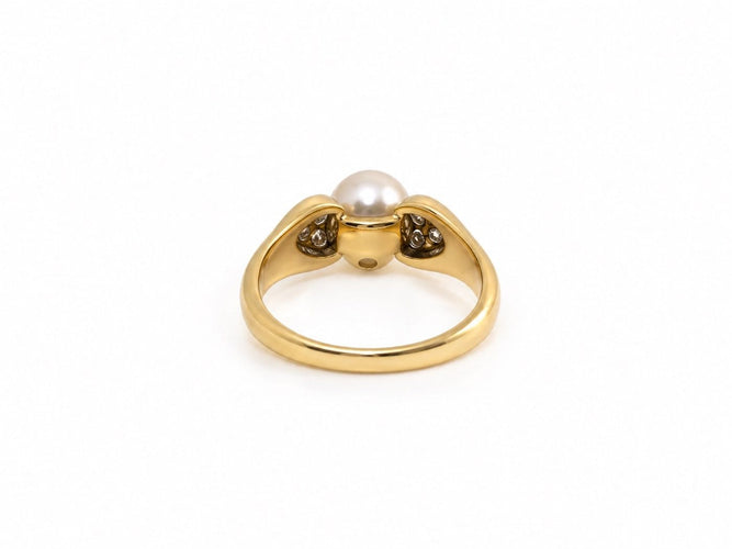 Bague 57 Bague en or jaune 18k, perle de culture et diamants 58 Facettes LP1962/UNNB