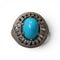 Bague 50 Bague dôme en or gris 18k, turquoise et diamants taille baguette 58 Facettes