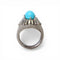 Bague 50 Bague dôme en or gris 18k, turquoise et diamants taille baguette 58 Facettes