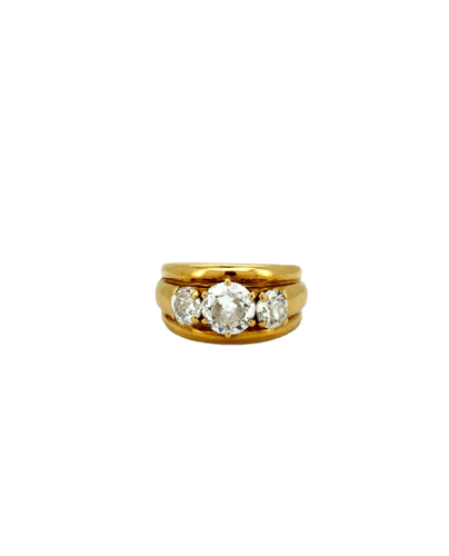 Bague 55.5 Bague bandeau en or jaune 18 carats avec diamants taille ancienne 58 Facettes bague bandeau