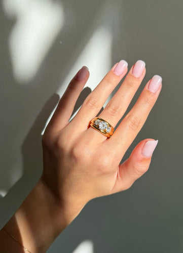 Bague 55.5 Bague bandeau en or jaune 18 carats avec diamants taille ancienne 58 Facettes bague bandeau