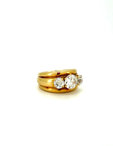 Bague 55.5 Bague bandeau en or jaune 18 carats avec diamants taille ancienne 58 Facettes bague bandeau