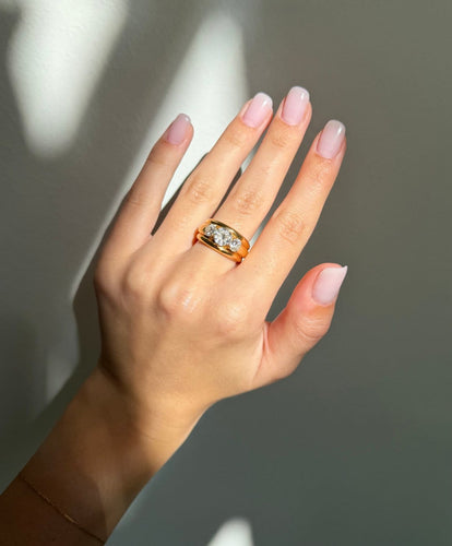 Bague 55.5 Bague bandeau en or jaune 18 carats avec diamants taille ancienne 58 Facettes bague bandeau