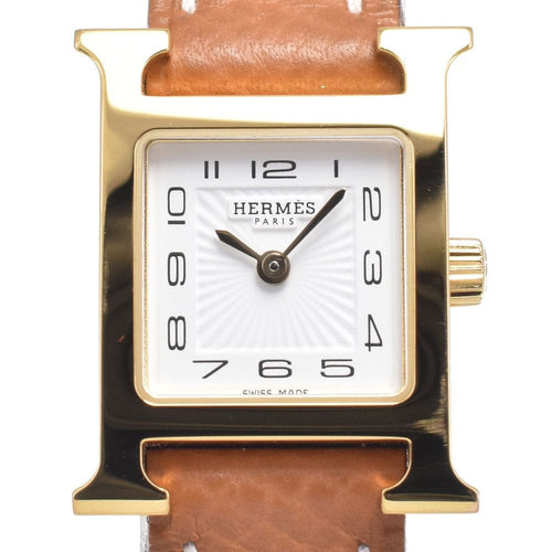 Montre Hermès Heure H - Montre à quartz en métal plaqué or et cuir 58 Facettes mew6pb8305