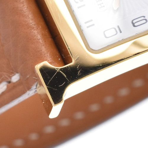 Montre Hermès Heure H - Montre à quartz en métal plaqué or et cuir 58 Facettes mew6pb8305