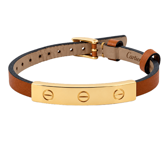 Bracelet Cartier - Bracelet Love trois vis en or jaune 18 carats et cuir marron 58 Facettes Cl