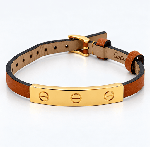 Bracelet Cartier - Bracelet Love trois vis en or jaune 18 carats et cuir marron 58 Facettes Cl