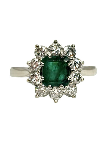 Bague 50 Bague en or blanc 18k, émeraude 1,10 ct et diamants 0,80 ct 58 Facettes 2365