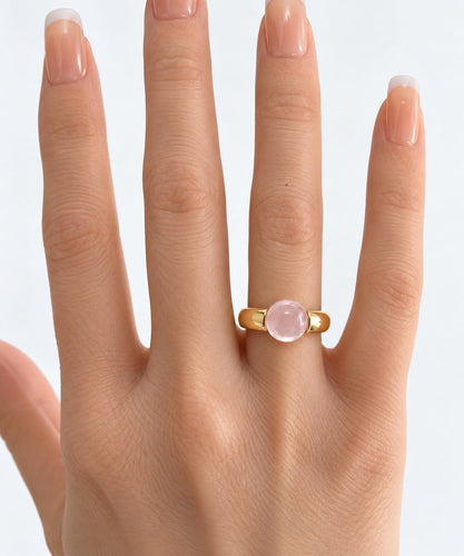 Bague 52 Bague en or jaune 18k avec quartz rose 58 Facettes LP1964/UNNB
