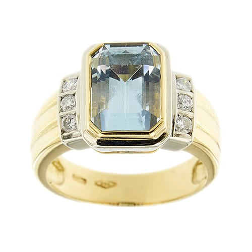 Bague Bague - aquamarine et diamants en or jaune et or blanc 18 ct 58 Facettes 37500