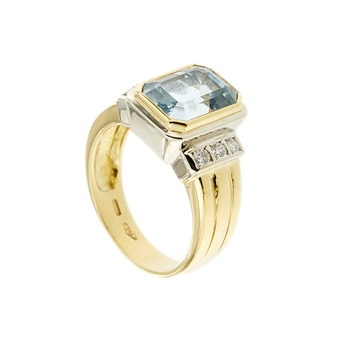 Bague 55 Bague - aquamarine et diamants en or jaune et or blanc 18 ct 58 Facettes 37500