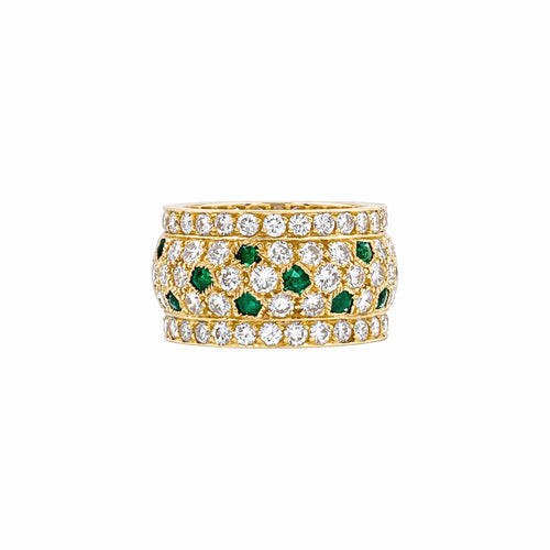 Bague 54 Cartier - Bague bandeau « Nigeria » en or jaune 750, diamants et émeraudes 58 Facettes 35960