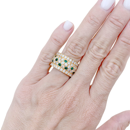 Bague 54 Cartier - Bague bandeau « Nigeria » en or jaune 750, diamants et émeraudes 58 Facettes 35960