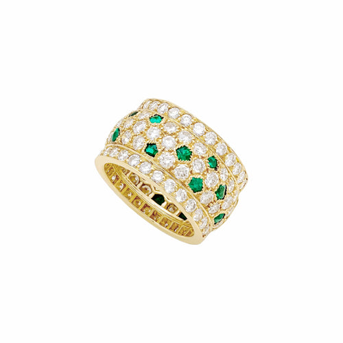 Bague 54 Cartier - Bague bandeau « Nigeria » en or jaune 750, diamants et émeraudes 58 Facettes 35960
