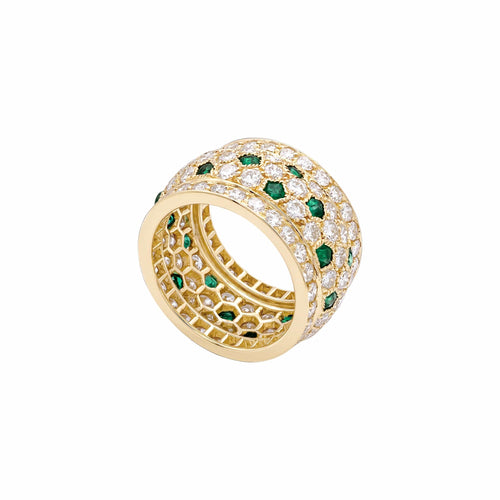 Bague 54 Cartier - Bague bandeau « Nigeria » en or jaune 750, diamants et émeraudes 58 Facettes 35960