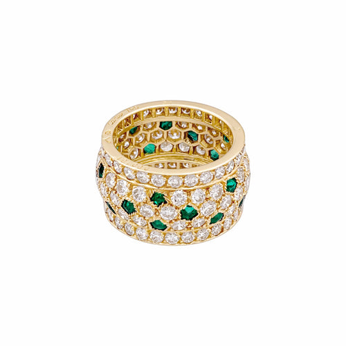 Bague 54 Cartier - Bague bandeau « Nigeria » en or jaune 750, diamants et émeraudes 58 Facettes 35960