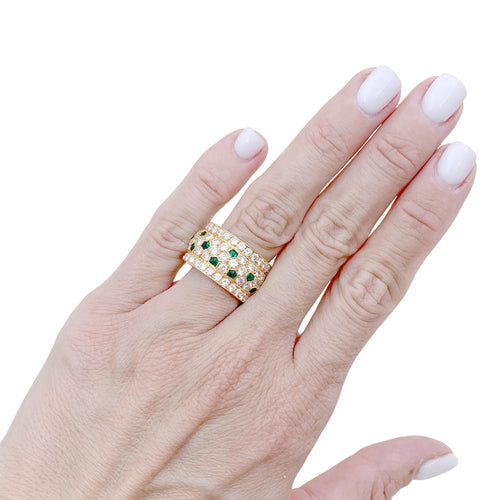 Bague 54 Cartier - Bague bandeau « Nigeria » en or jaune 750, diamants et émeraudes 58 Facettes 35960