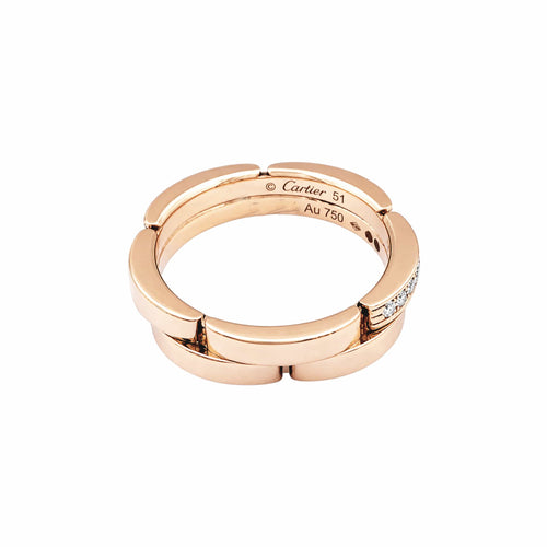 Bague 51 Cartier - Alliance Maillon Panthère deux rangs en or rose 750 et diamants 58 Facettes 36058