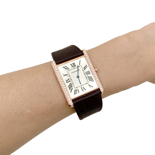 Montre Cartier Tank Louis Cartier XL extra-plate - Montre en or rose 750 et diamants 58 Facettes 35977