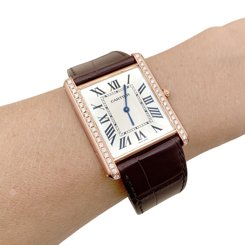 Montre Cartier Tank Louis Cartier XL extra-plate - Montre en or rose 750 et diamants 58 Facettes 35977