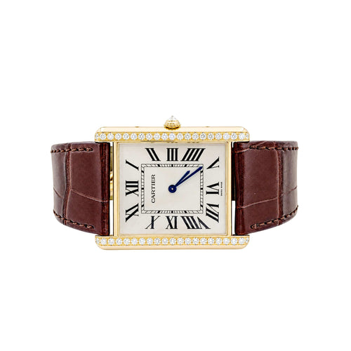 Montre Cartier Tank Louis Cartier XL extra-plate - Montre en or rose 750 et diamants 58 Facettes 35977