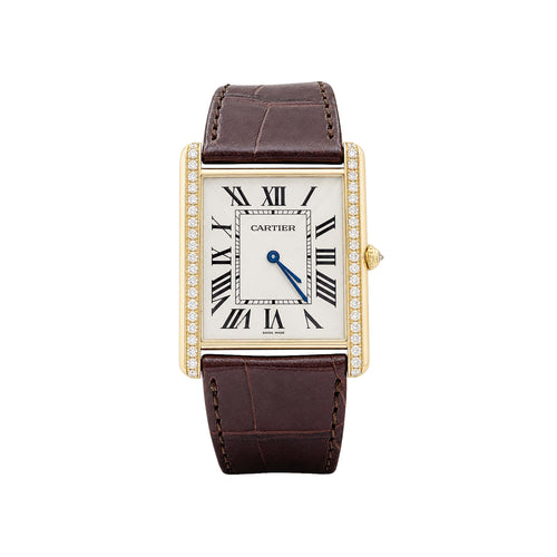 Montre Cartier Tank Louis Cartier XL extra-plate - Montre en or rose 750 et diamants 58 Facettes 35977