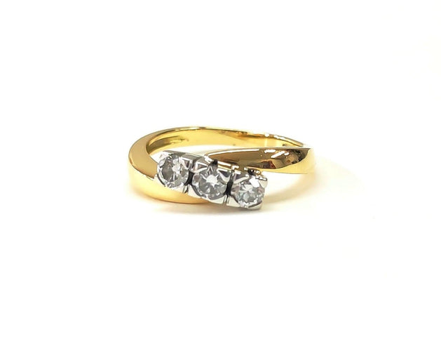 Bague 55 Bague trilogie en or jaune et or blanc 18k, diamants taille brillant 58 Facettes DV-TRI-2610-1