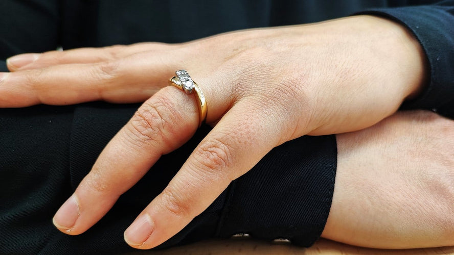 Bague 55 Bague trilogie en or jaune et or blanc 18k, diamants taille brillant 58 Facettes DV-TRI-2610-1