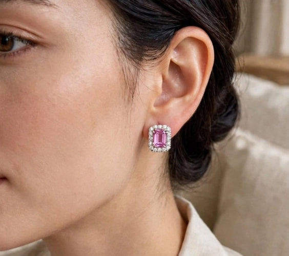 Boucles d'oreilles Boucles d’oreilles - Or blanc 18 carats, diamants et saphirs roses naturels 58 Facettes OR-001
