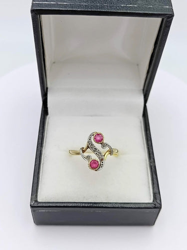 Bague 57 Bague ancienne Toi et moi en or 18k, rubis et diamants taille rose 58 Facettes AX/1/84/94/B