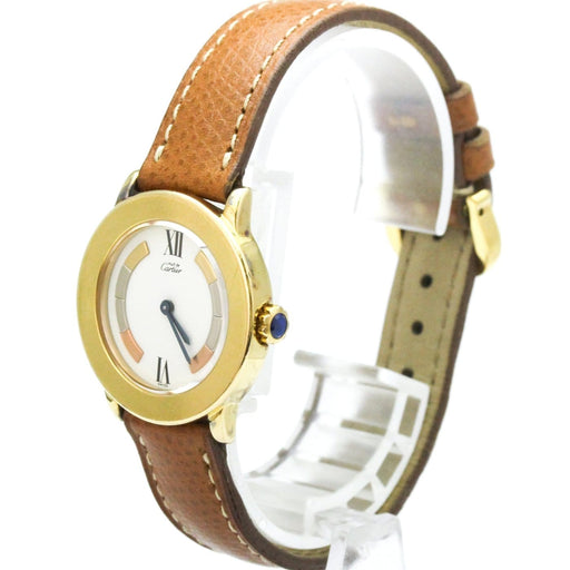 Montre Cartier - Montre Ronde Must de Cartier à quartz, acier inoxydable, boîtier plaqué or 58 Facettes d7p6m5wdwq