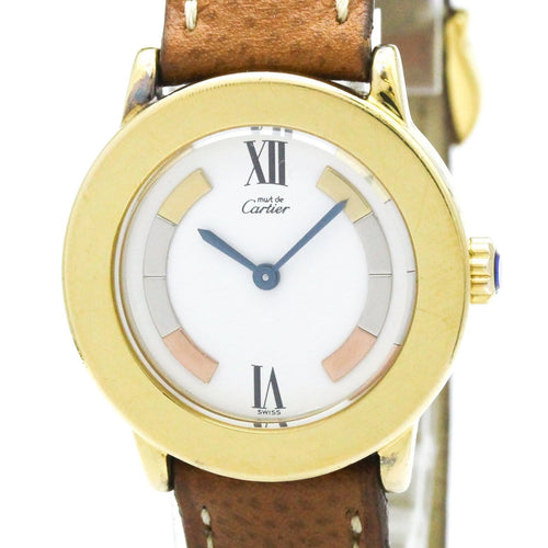 Montre Cartier - Montre Ronde Must de Cartier à quartz, acier inoxydable, boîtier plaqué or 58 Facettes d7p6m5wdwq
