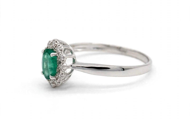Bague 54 Bague en or blanc 18k avec émeraude et diamants 58 Facettes AN-001