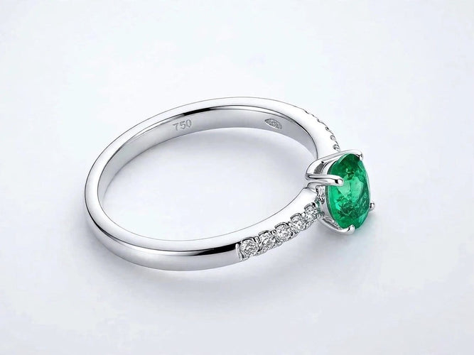 Bague 54 Bague solitaire en or blanc 18k avec émeraude et diamants 58 Facettes AN-003