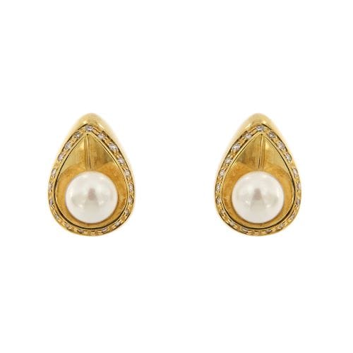Boucles d'oreilles Boucles d’oreilles goutte en or jaune 18 ct, perles et diamants 58 Facettes 20795
