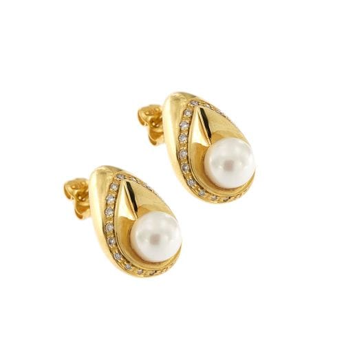 Boucles d'oreilles Boucles d’oreilles goutte en or jaune 18 ct, perles et diamants 58 Facettes 20795