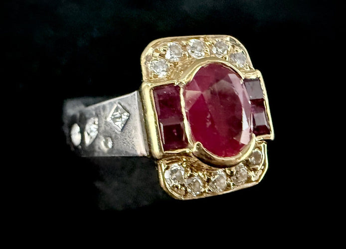 Bague 53.5 Bague en or blanc 18 carats, rubis birman 1,20 ct, diamants, certificat ALGT 58 Facettes Bague 230901