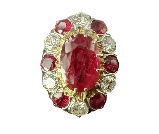 Bague 53 Bague marguerite en or jaune et blanc 18 carats avec rubis naturel certifié ALGT 58 Facettes 230902
