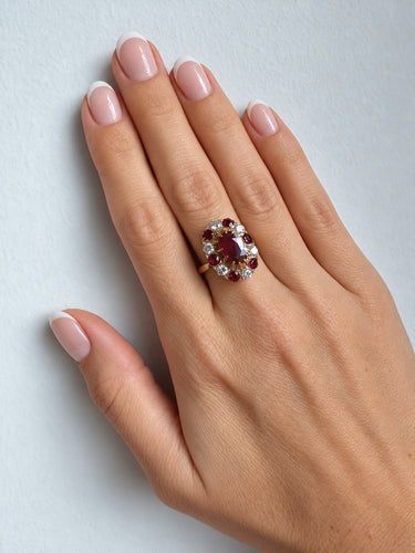 Bague 53 Bague marguerite en or jaune et blanc 18 carats avec rubis naturel certifié ALGT 58 Facettes 230902